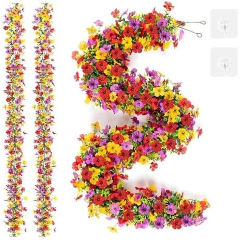 2 Stück Blumengirlande Künstlich 180cm Frühling Kunstblumen Girlande, Hängend Blumenranken Künstlich, Hochzeit Künstliche Blumengirlande Deko, Blumen