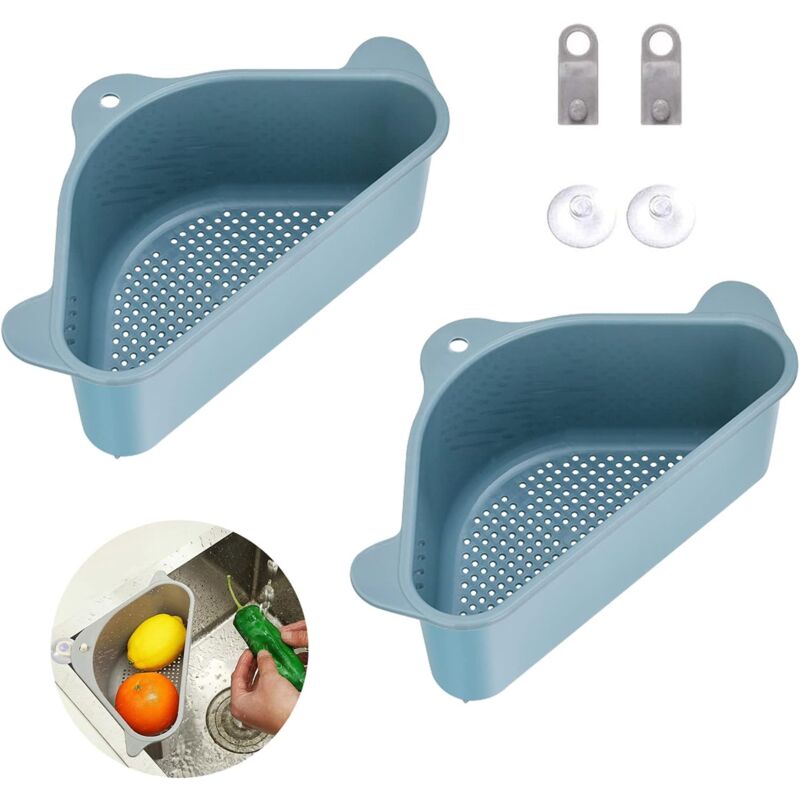 2 Stück dreieckige Spülbeckenhalter, Spülbecken-Abflusskörbe mit Saugnapf, multifunktionale Spülbecken-Abtropfgestelle für Küche und Badezimmer (blau)