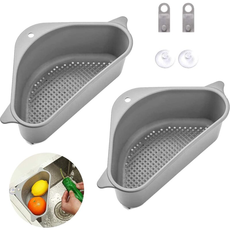 2 Stück dreieckige Spülbeckenhalter, Spülbecken-Abflusskörbe mit Saugnapf, multifunktionale Spülbecken-Abtropfgestelle für Küche und Badezimmer (grau)