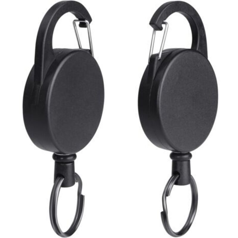 2 Stück einziehbarer Schlüsselanhänger - Schwarz, Schlüsselanhänger einziehbar, Schlüsselaufroller mit 60 cm Stahldraht, Schlüsselanhänger einziehbar