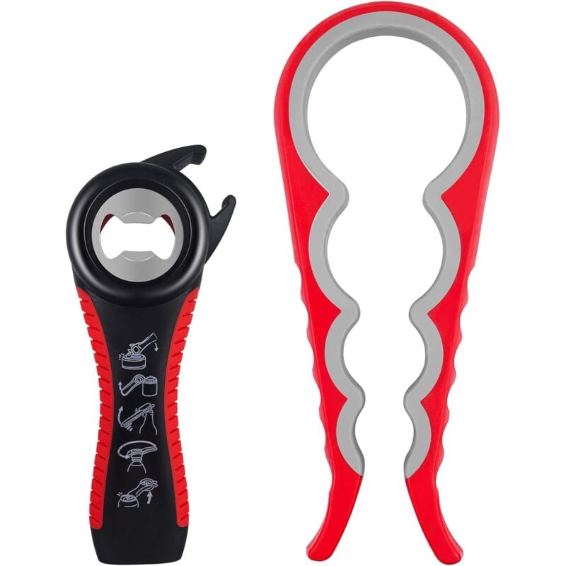 2 Stück Flaschenöffner für Senioren – 5-in-1 Dosenöffner und 4-in-1 Glasöffner, Drehverschluss-Hilfe Flaschenöffner