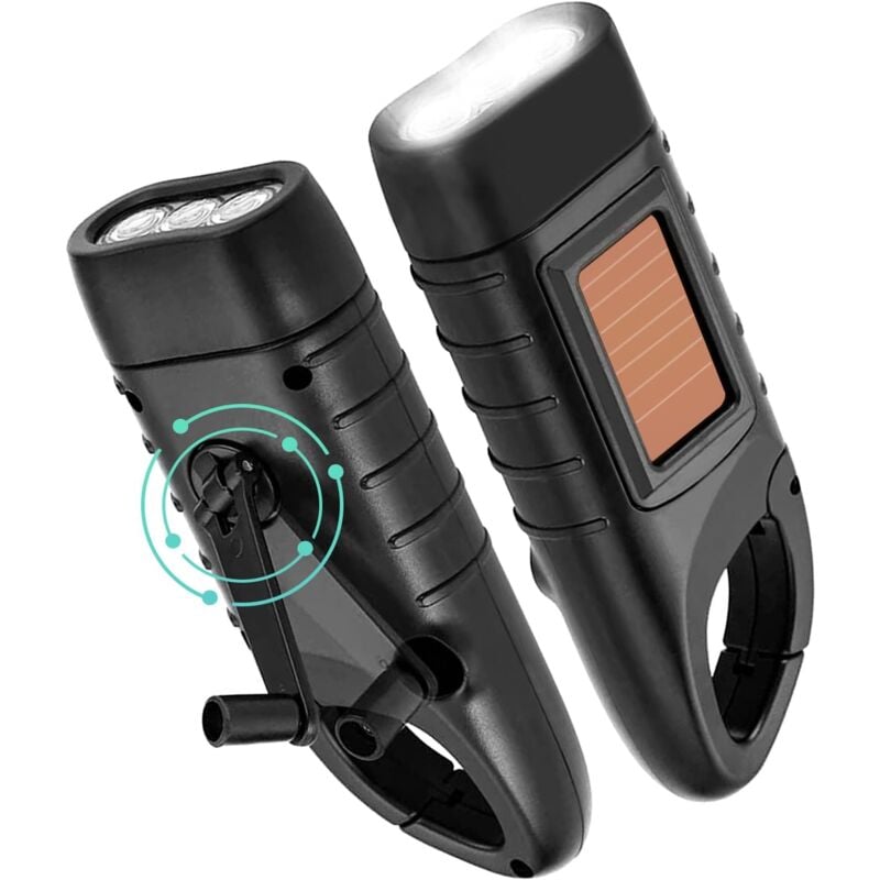 Ersandy - 2 Stück Handkurbel-Taschenlampe, Solar-Handkurbel-Taschenlampe, wiederaufladbar, LED-Dynamo-Taschenlampe mit Handkurbel,