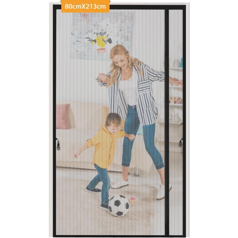 Magnet Fliegengitter Tür, 80x210 cm Schwarz Insektenschutz Balkontür, Fliegengittertür Ohne Bohren, Automatisch Verschließen Moskitonetz Für