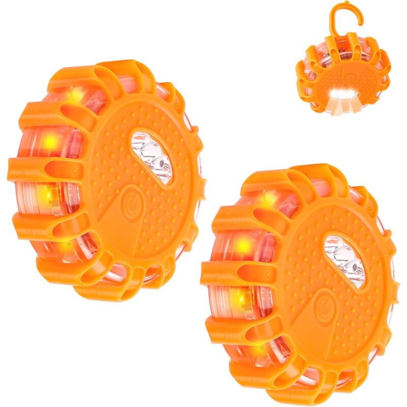 2 Stück LED-Leuchtfeuer, beleuchtetes Signalfeuer, Notfallwarnlicht, Notlicht mit Magnetfuß und 9 Blinkmodi für Auto, LKW, Boot (2 Stück)