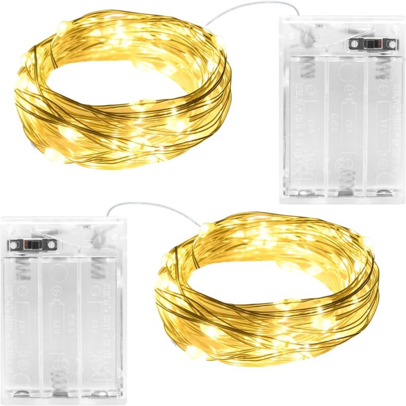 2 Stück Lichterkette Batterie mit Timer, 2M 20LED Warmweiß Innen Lichterketten Kupferdraht, IP65 Wasserdicht Weihnachtsbeleuchtung für Zimmer Garten