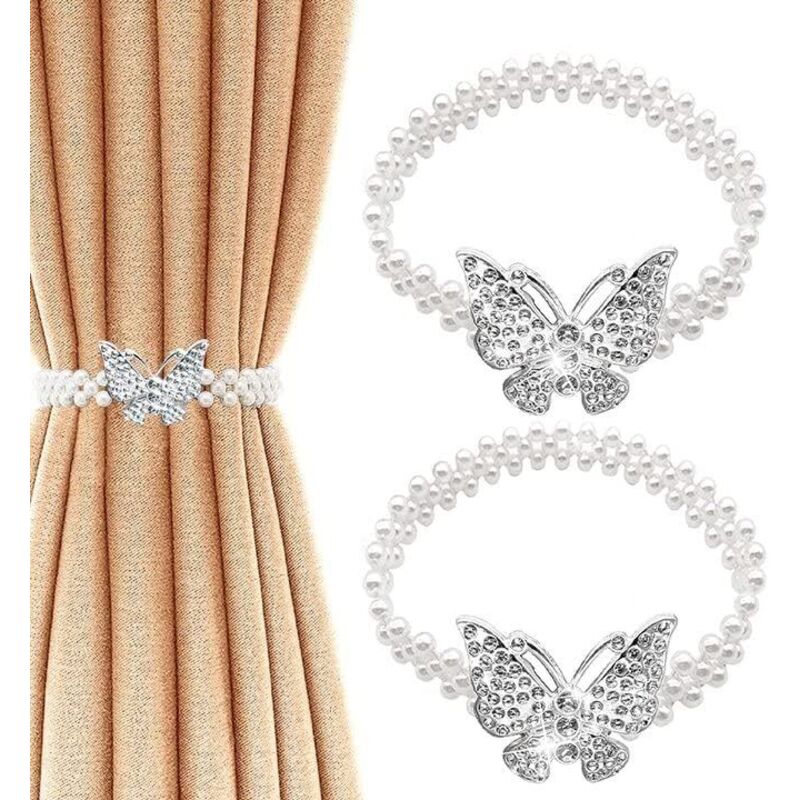 Linghhang - 2 Stück moderne Vorhang-Raffhalter, Vorhanghalter für Vorhänge, weiße Vorhang-Raffhalter, Dekorationszubehör mit Schmetterlings- und