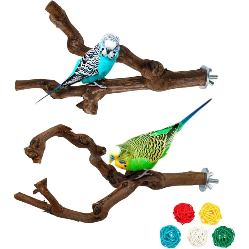 2 Stück Natur Sitzstangen Set für Vögel, Wildes Traubenholz Sitzstangen für Vogelkäfige, Vogelschleifklauen Klettern Stehend Vogelkäfig Zubehör für