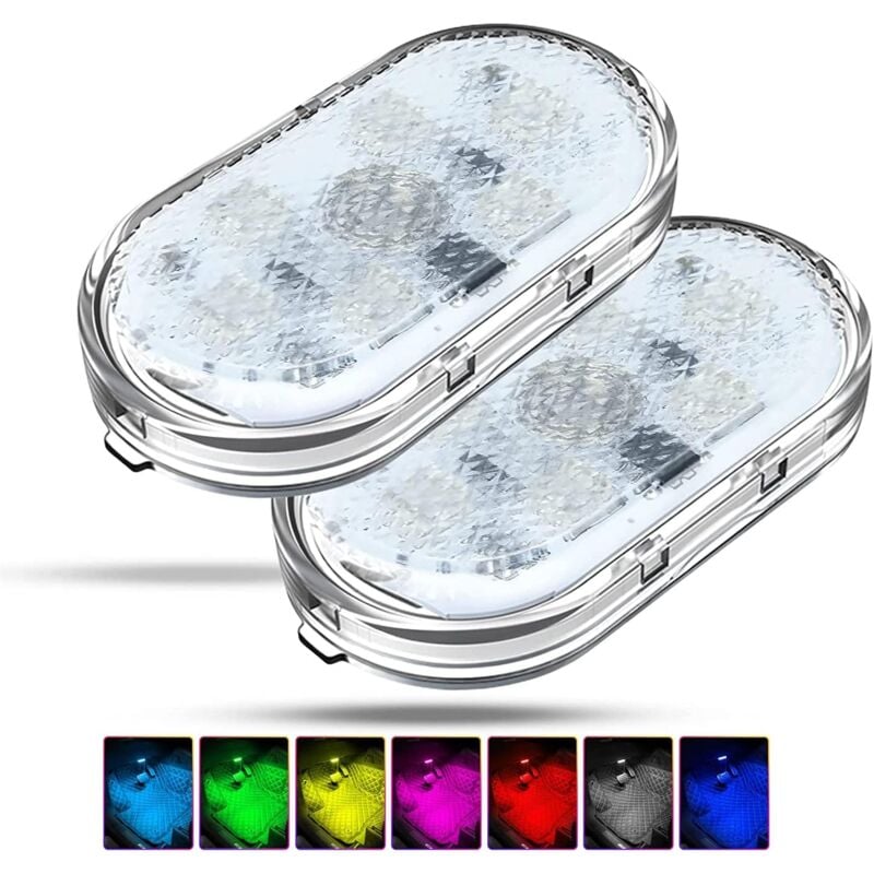 Ersandy - 2 Stück RGB-Auto-Innenbeleuchtung, Touch-Schalter-Auto-Innenlampe, LED-Auto-Innenbeleuchtung, mehrfarbige Auto-Umgebungsbeleuchtung mit und