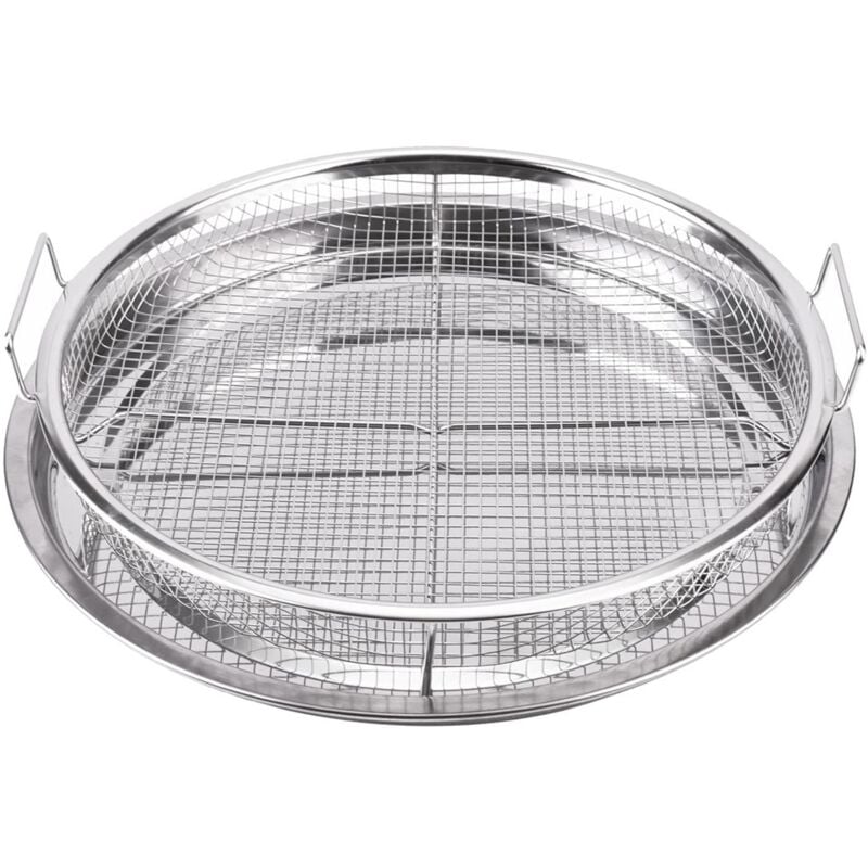 Tlily - 2 StüCk Runder Luftfritteuse-Korb Aus Edelstahl für Ofen, Crisper-Tablett und Korb 13 , Ofen-Luftbratpfannen-Netzkorb-Set