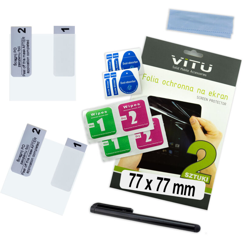 2 Stück Schutzfolie 77 mm 7,7 cm 4,3 Zoll VITU für Handy, Smartphone, GPS, quadratisch