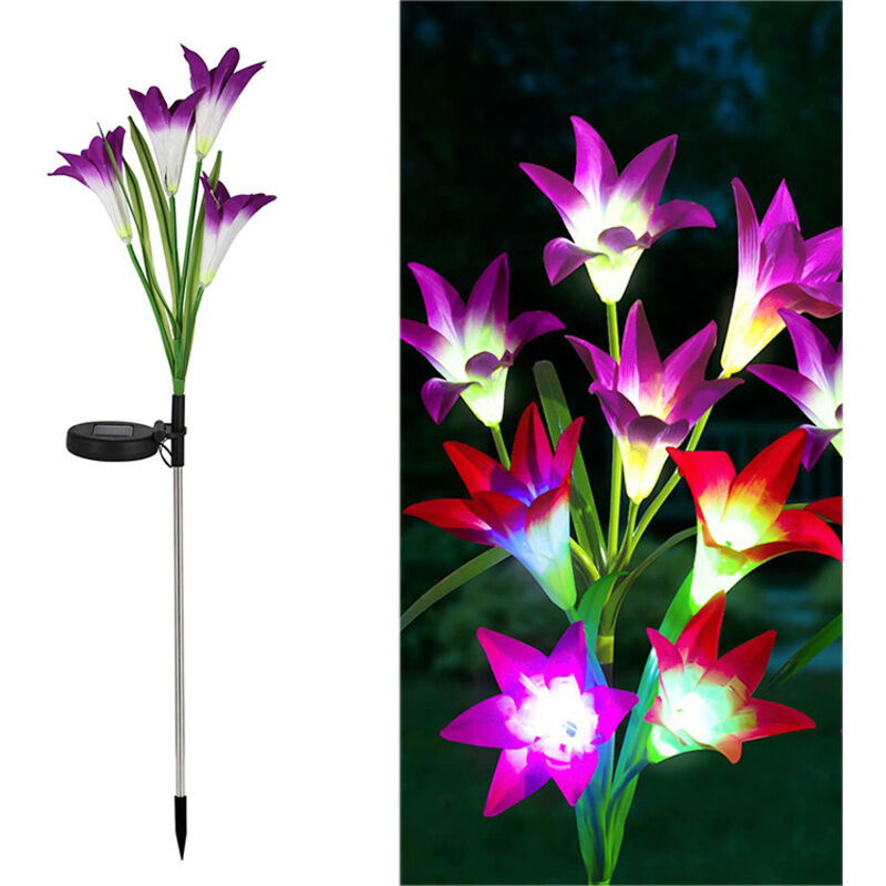 2 Stück Solarleuchten Außen, Lilie Solar Gartenlampe led Solarlampe Farbwechsel größere Blumen und Solarmodule Gartendeko für Terrasse, Wege,