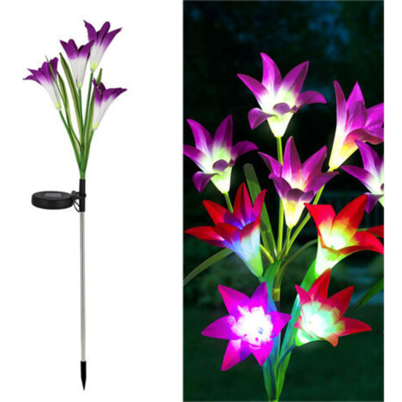 2 Stück Solarleuchten für den Außenbereich, Lily Solarleuchte Garten LED Solarleuchte Farbe Changemen Größere Blumen und Solarmodule Gartendeko für