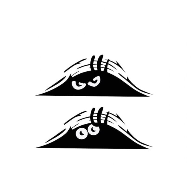 2 Stück spähende Monster-Autoaufkleber mit gruseligen Augen, spähende Elfen-Aufkleber, wasserdicht, lächelnde und wütende schwarze Autoaufkleber für