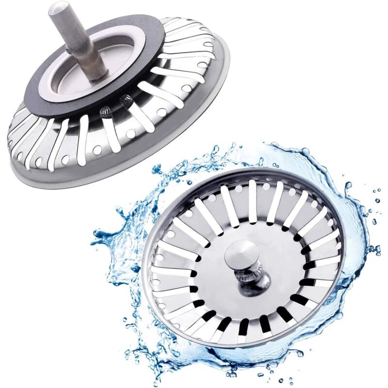 2 Stück Spülbecken-Sieb/Abflussstopfen für Spülbecken, Spülbecken-Abflussloch, Küchen-/Badezimmer-Sieb, 84 mm Durchmesser mit Kugelende, Edelstahl