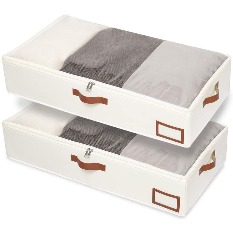 2 Stück Unterbettkommode, Unterbett-Aufbewahrungstasche, Kleideraufbewahrung, Faltbare Aufbewahrung Kleidung mit Klarem Fenster, für Bettdecken,