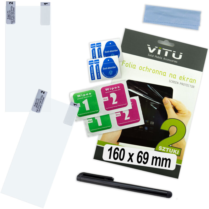 2 Stück VITU Schutzfolie für Handy, Smartphone, GPS, 160 x 69 mm (16 x 6,9 cm), 21:9