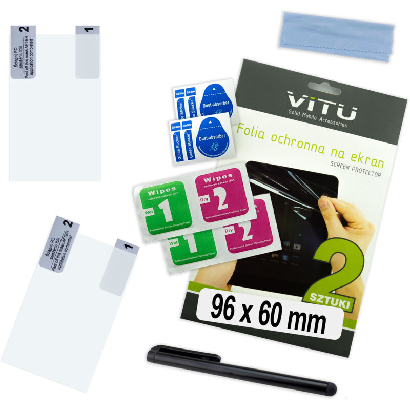 2 Stück VITU Schutzfolie für Handy, Smartphone, GPS, 96 x 60 mm, 9,6 x 6 cm, 4,5 Zoll, 16:10