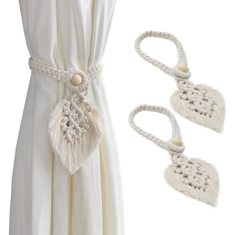 2 Stück Vorhang-Raffhalter, böhmische geflochtene Vorhang-Krawatte, beige Vorhang-Raffhalter mit handgefertigten Blättern, Vorhang-Dekoration für