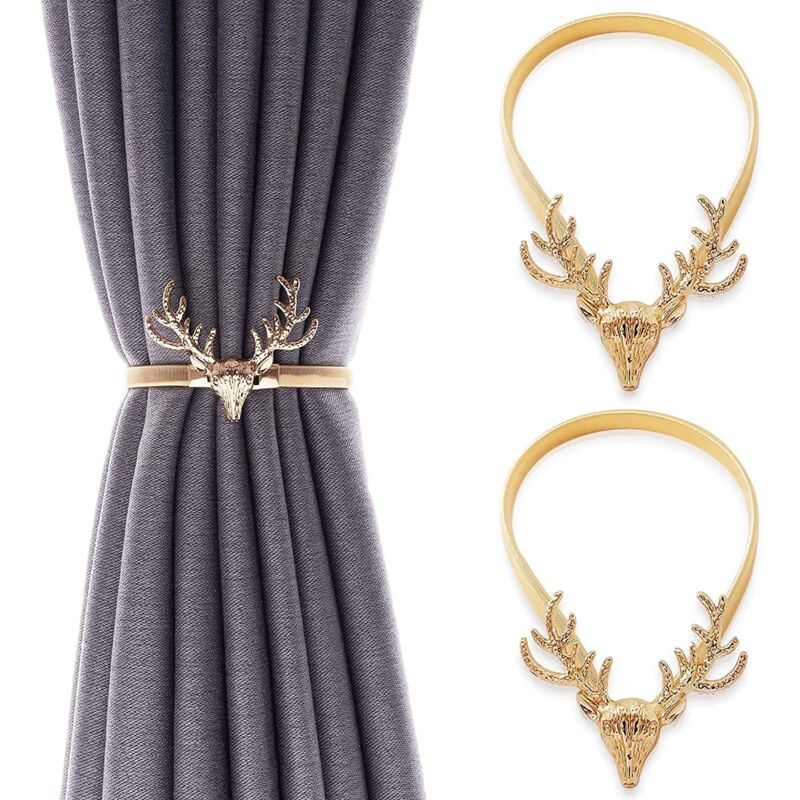 Aougo - 2 Stück Vorhang-Raffhalter, Vorhang-Raffhalter mit Metallhaken, Vorhang-Schnalle, Hirsch-Form, Vorhang-Clip, moderne Vorhang-Halterung,
