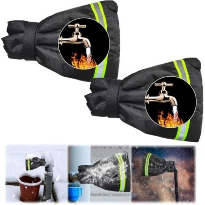 2 Stück Wasserhahn Abdeckung, Wasserhahn Schutz für den Winter, Wasserhahn Schutzhülle Aussen Frost Schwarz, mit Reflektierenden Streifen(22 18 5cm)