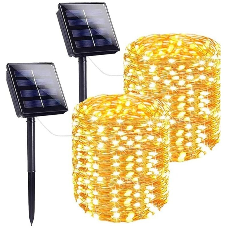 2 Stücke Solar Lichterkette Aussen,12M 100 led Solarlichterkette Außen Wetterfest, 8 Modi IP65 Wasserdicht Kupferdraht Lichterkette Outdoor für