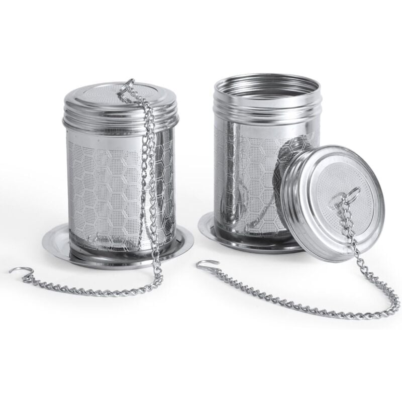 2 Tee-Eier für losen Tee, Tee-Ei aus Edelstahl 304 mit Abtropffläche, extra feines Netz, Teesieb mit Kettenhaken, Teefilterkorb, Diffusor (klein)