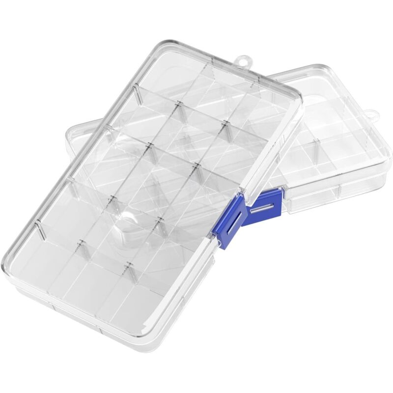 2-teilige Aufbewahrungsbox aus Kunststoff, 15 transparente Fächer, verstellbar zur Aufbewahrung von Schrauben, Ohrringen, Perlen, Bürobedarf