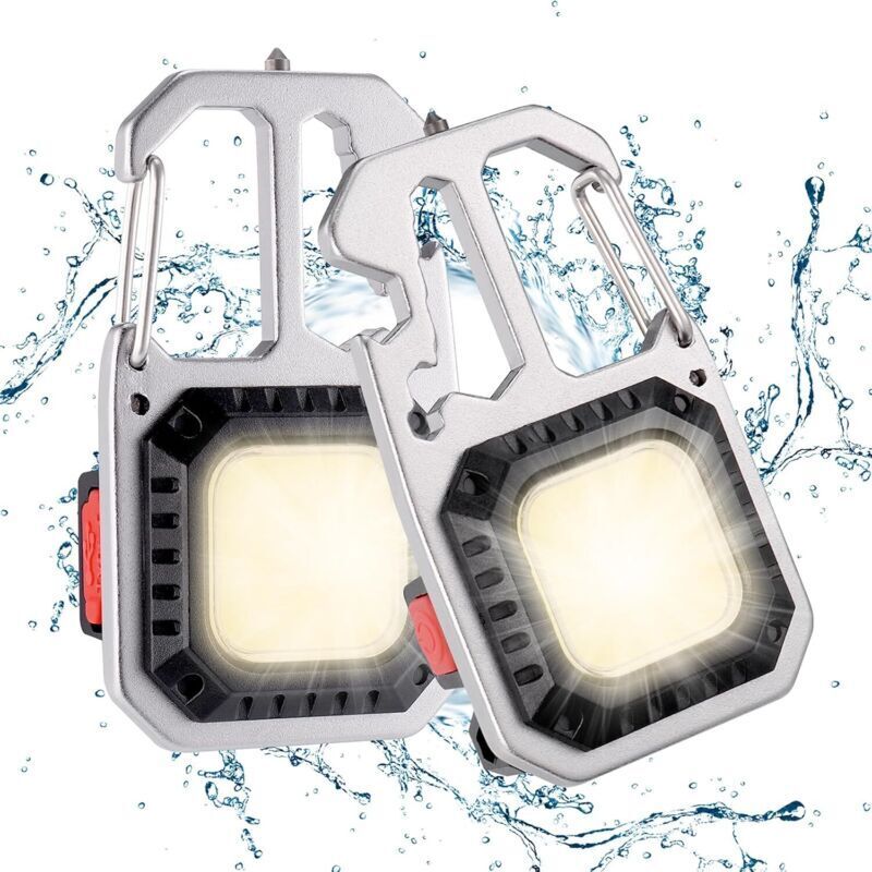 2-teilige Mini-Arbeitsleuchte mit wiederaufladbarem COB-Sensor, 1000 Lumen, magnetischer Schlüsselanhänger-Taschenlampe mit Flaschenöffner,