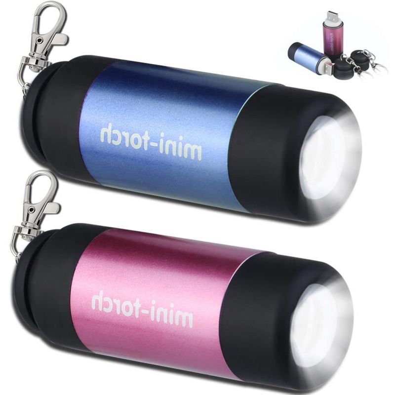 2-teilige Mini-LED-Taschenlampe, Schlüsselanhänger-Taschenlampe, USB-wiederaufladbare LED-Taschenlampe für Kinder, Taschenlampen für