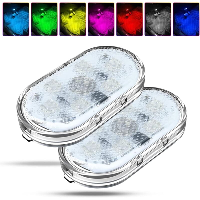 Tinor - 2 Stück RGB-Auto-Innenbeleuchtung, Touch-Schalter-Auto-Innenlampe, LED-Auto-Innenbeleuchtung, mehrfarbige Auto-Umgebungsbeleuchtung mit und