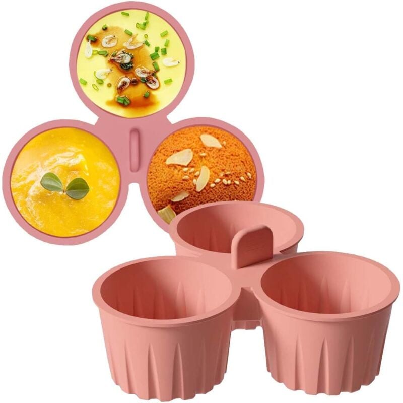 2-teilige Silikon-Eierform für die Heißluftfritteuse, antihaftbeschichtete Backplatte für die Heißluftfritteuse, 3 Fächer für Muffins, Back- und