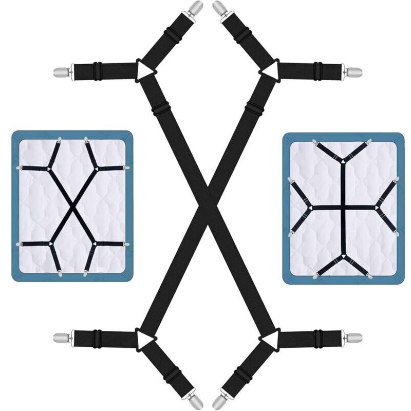2-teilige Spannbettlaken-Befestigungsbänder, 70–277 cm, Metallclips, verstellbare Spannbettlaken-Befestigungsbänder, Gummibänder, passend für alle