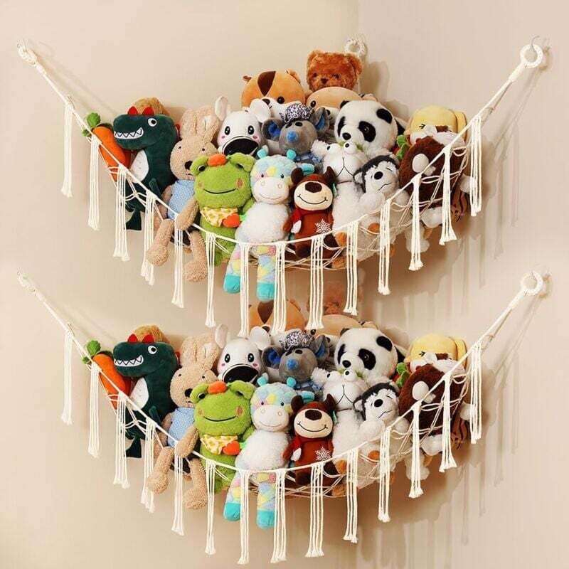 2-teilige Spielzeug-Aufbewahrungshängematte, Boho-Spielzeug-Aufbewahrungshängematte für Kuscheltiere, Hängeorganizer für Kinderzimmer zur