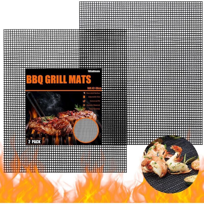 2-teilige, zuschneidbare Grillmatte, 42 x 36 cm, wiederverwendbar und antihaftbeschichtet, geeignet für Elektrogrill, Gasgrill und Holzkohlegrill