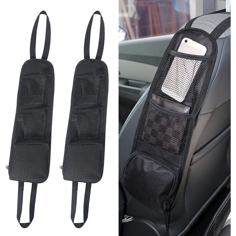 SNQ - 2-teiliger Autositz-Seiten-Organizer – Autositz-Aufbewahrung – Multifunktionale Aufbewahrungstasche für Auto und lkw – Autozubehör (Schwarz)