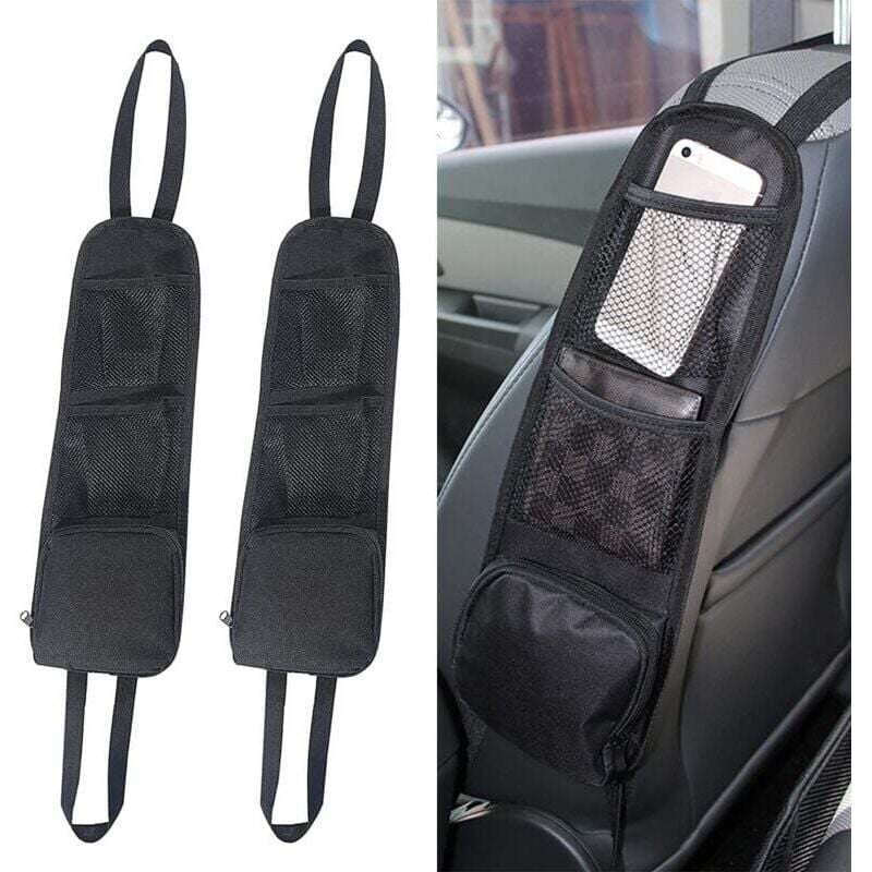 SNQ - 2-teiliger Autositz-Seiten-Organizer – Autositz-Aufbewahrung – Multifunktionale Aufbewahrungstasche für Auto und lkw – Autozubehör (Schwarz)