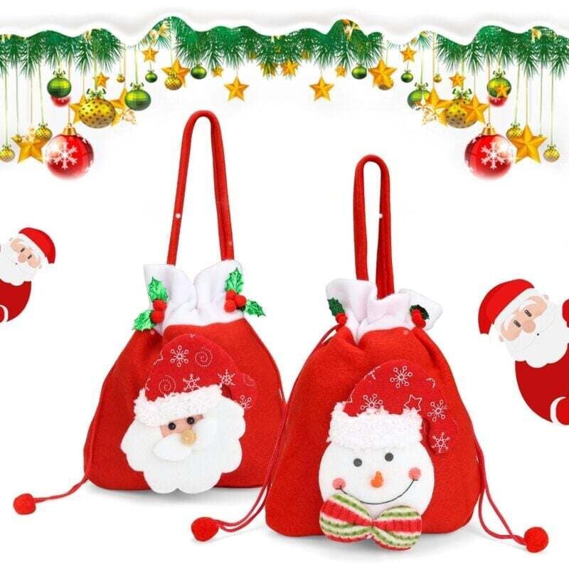2-teiliger roter Filz-Weihnachtsapfelbeutel mit Kordelzug und Schleifen, Weihnachtsgeschenke für Weihnachtsfeiern, Präsente, Weihnachtsdekoration