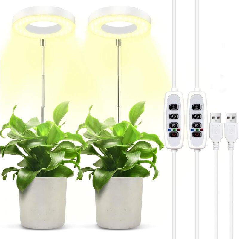 2-teiliges Pflanzenlicht, Pflanzenlampe, Vollspektrum-LED-Wachstumslicht, höhenverstellbar für kleine Pflanzen, 3 einstellbare Helligkeiten,