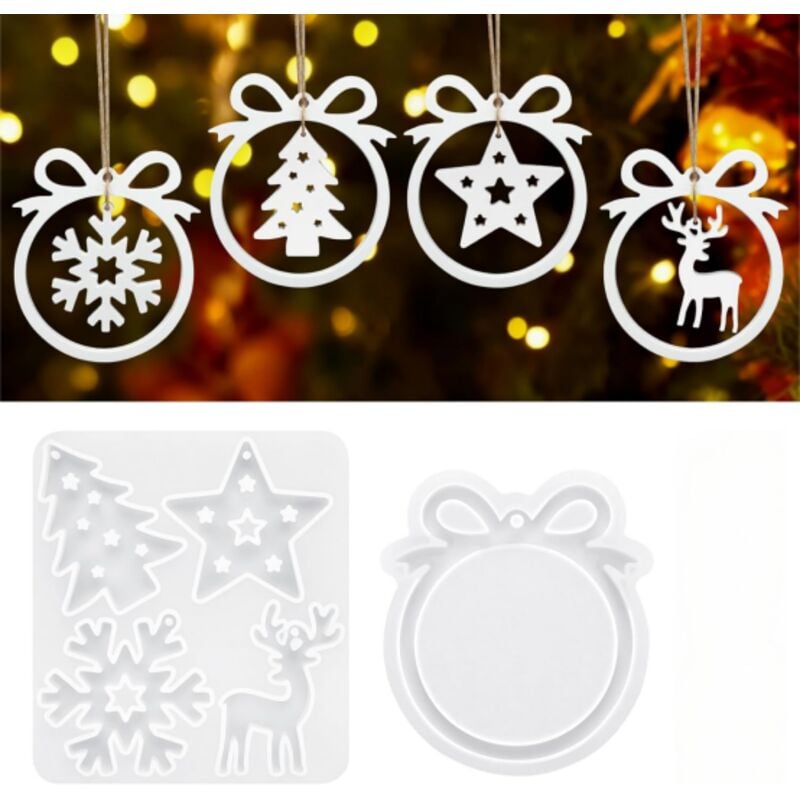 2-teiliges Silikon-Formenset für Weihnachten, Silikonformen für Weihnachtsschmuck, Silikonform für Anhänger, Epoxidharz-Silikonform für