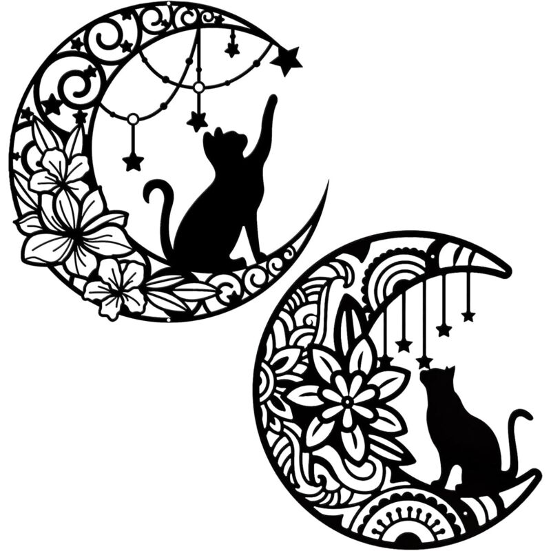 2-teiliges Wandbild aus Metall – Katze pflückt Sterne, moderne Wanddekoration fürs Wohnzimmer, inklusive Montagezubehör, für Wohnzimmer,