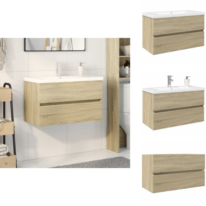 2-tlg. Badmöbel-Set Keramik und Holzwerkstoff - Badmöbel - Badschrank - Waschtisch - Keramikwaschbecken - Holzwerkstoff
