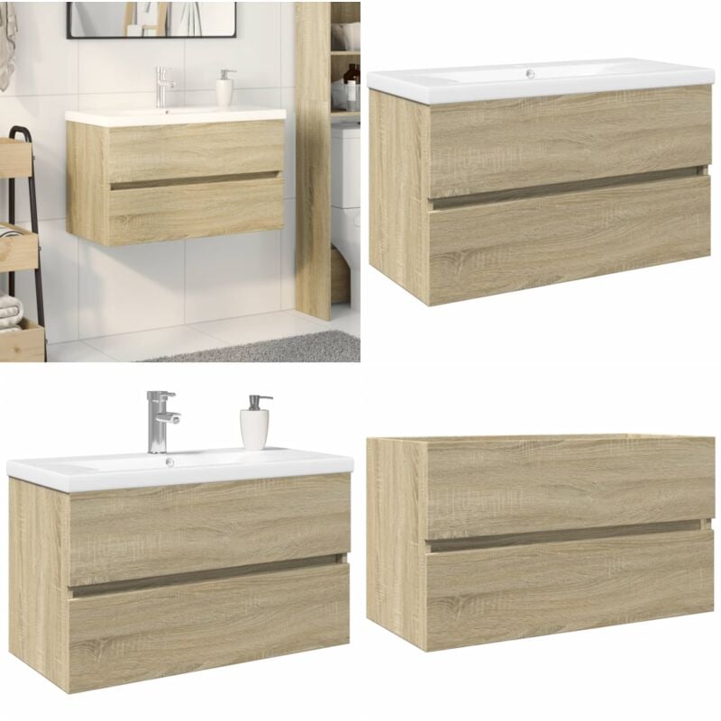 2-tlg. Badmöbel-Set Keramik und Holzwerkstoff - Badmöbel - Badschrank - Waschtisch - Keramikwaschbecken - Holzwerkstoff - Home & Living