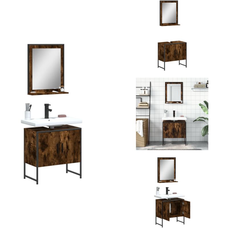 2-tlg. Badmöbel-Set Räuchereiche Holzwerkstoff - Badmöbel - Badschrank - Waschtischunterschrank - Spiegelschrank - Badezimmermöbel