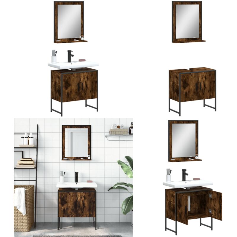 2-tlg. Badmöbel-Set Räuchereiche Holzwerkstoff - Badmöbel - Badschrank - Waschtischunterschrank - Spiegelschrank - Badezimmermöbel - Home & Living