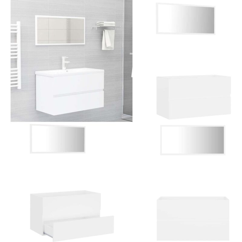 2-tlg. Badmöbel-Set Weiß Holzwerkstoff - Badmöbel Set - Badezimmermöbel - Spiegelschrank - Waschtischschrank - Weißes Badmöbel - Home & Living