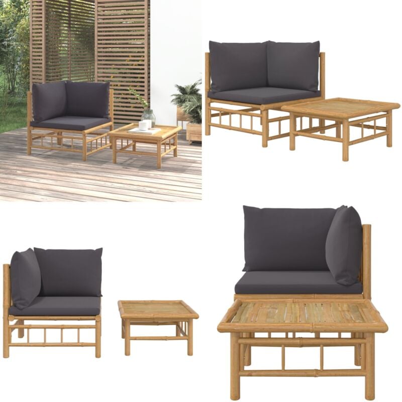 Vidaxl - 2-tlg. Garten-Lounge-Set mit Dunkelgrauen Kissen Bambus - Bambus Möbel - Gartenloungeset - Outdoor Möbel - Esszimmergarnitur - Balkonmöbel