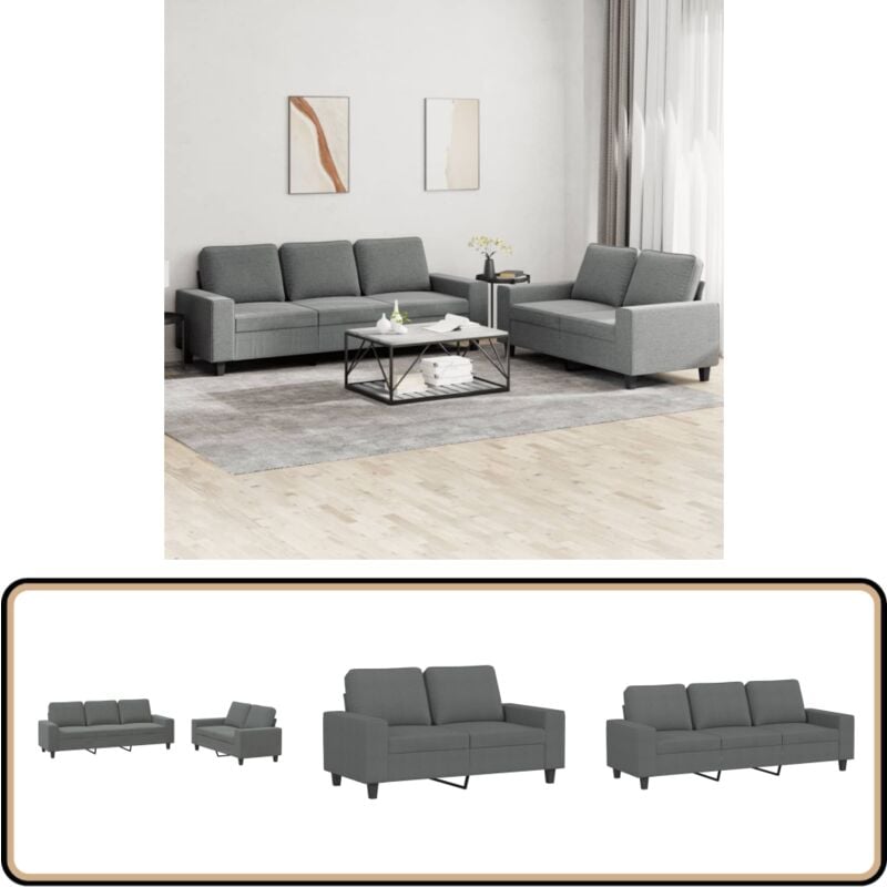 Vidaxl - 2-tlg. Sofagarnitur Dunkelgrau Stoff - Couchgarnitur - Wohnlandschaft - Grau Couch - Esszimmer Möbel - Wohnzimmer Dekoration