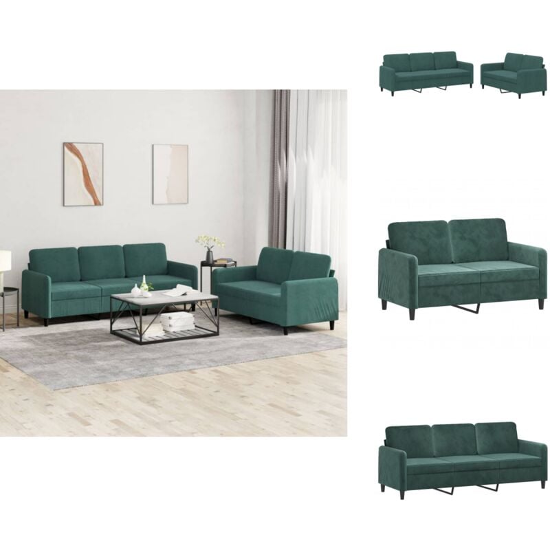 2-tlg. Sofagarnitur Dunkelgrün Samt - Samtsofa - Wohnlandschaft - Couchgarnitur - Gemütliches Sofa - Zweier Sessel