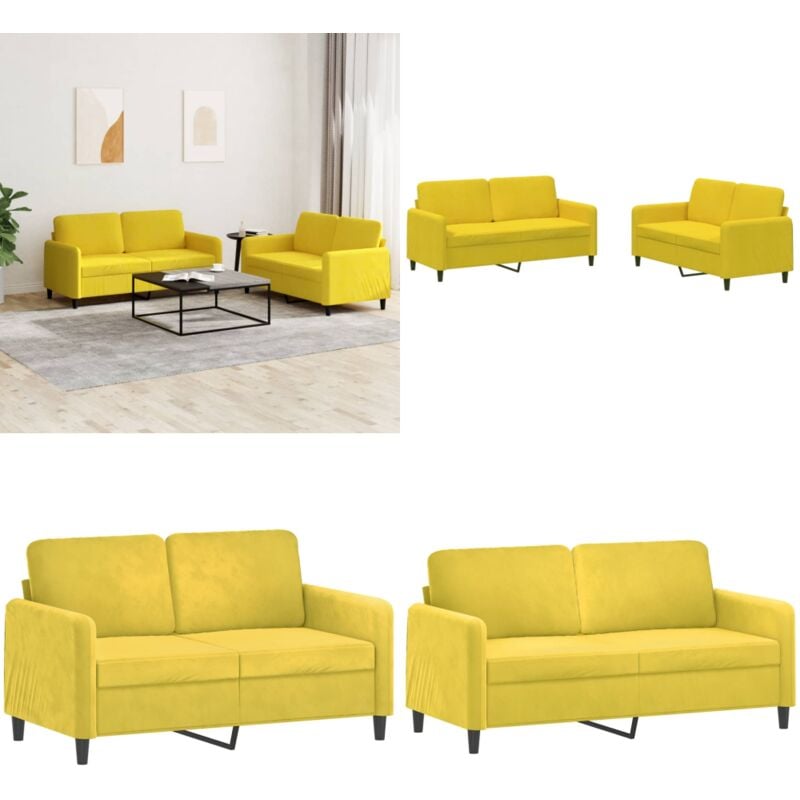 2-tlg. Sofagarnitur Gelb Samt - Samtsofa - Couchgarnitur - Wohnzimmersofa - Gelbes Sofa - Zweiersitzsofa - Home & Living