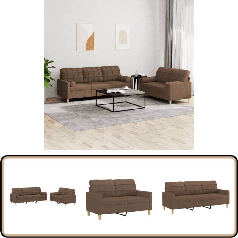 2-tlg. Sofagarnitur mit Kissen Braun Stoff - Couchgarnitur - Esszimmertisch - Wohnzimmereinrichtung - Ledercouch - Braune Couch